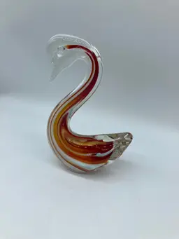Vintage Art Glass Swan Figurine with Encased Orange and Red