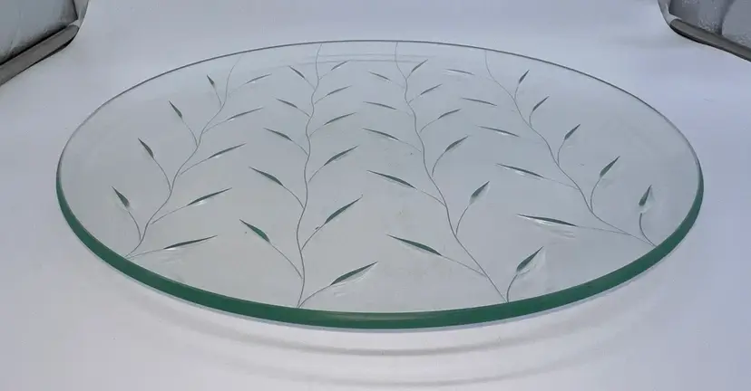 Vintage Art Deco Cut Crystal Large Platter Vines Petals Very Heavy