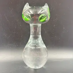Art Glass Derpy Swedish Siamese Bowling Pin Cat 5” UV GLOW