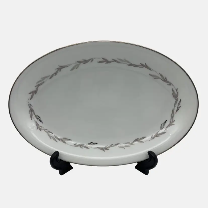 Vintage Noritake Graywood Oval Serving Platter Platinum Trim 6041 Japan 12"