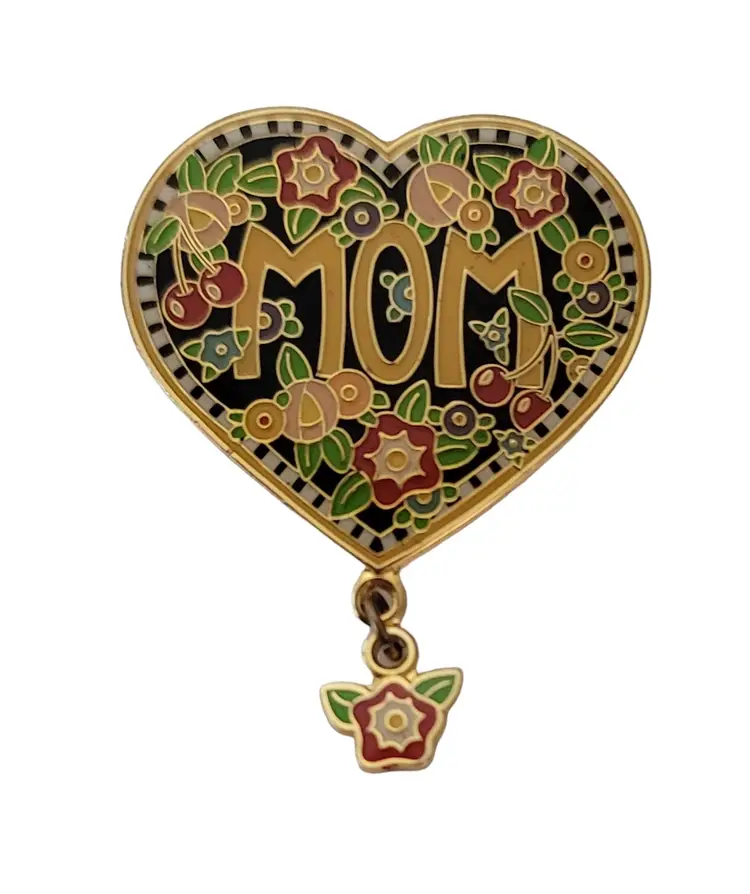Mary Engelbreit Mom Heart Flower Charm Dangle Pin, Signed E663