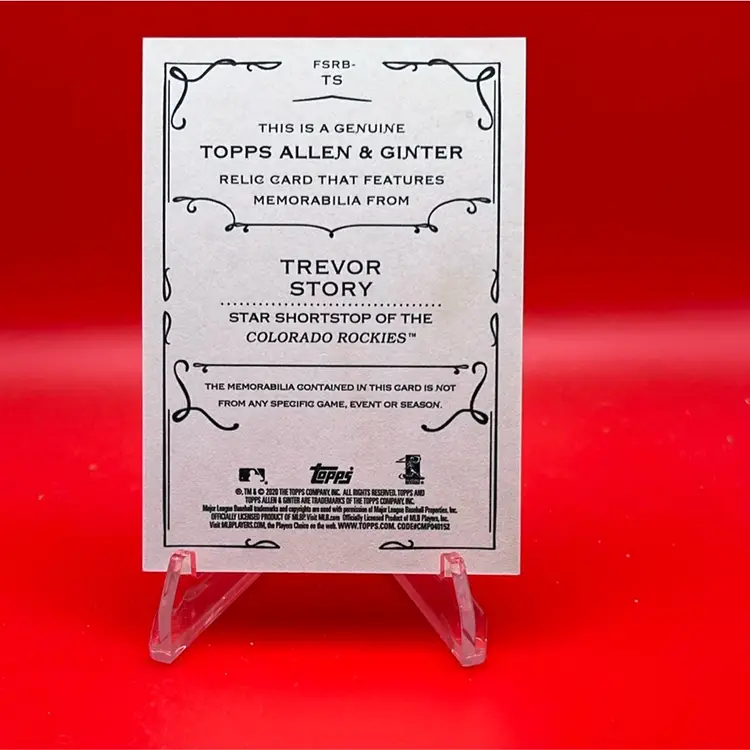 Trevor Storey 2020 Topps Allen & Ginter Full Size Relic Colorado Rockies