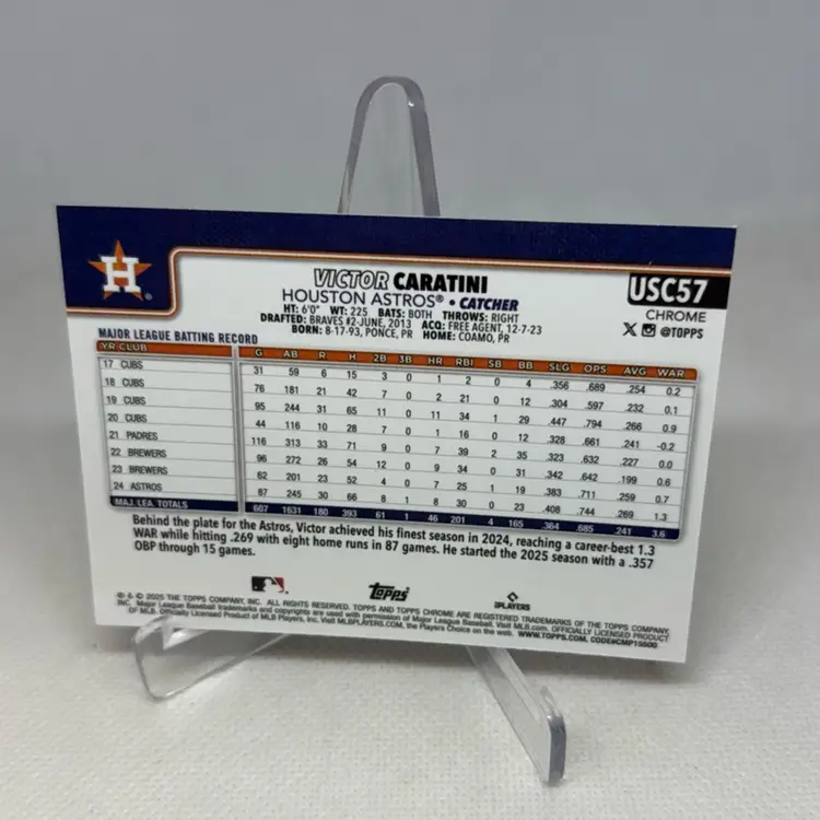 2025 Topps Chrome Update Victor Caratini Purple Ray Wave Refractor 122/250 Astros