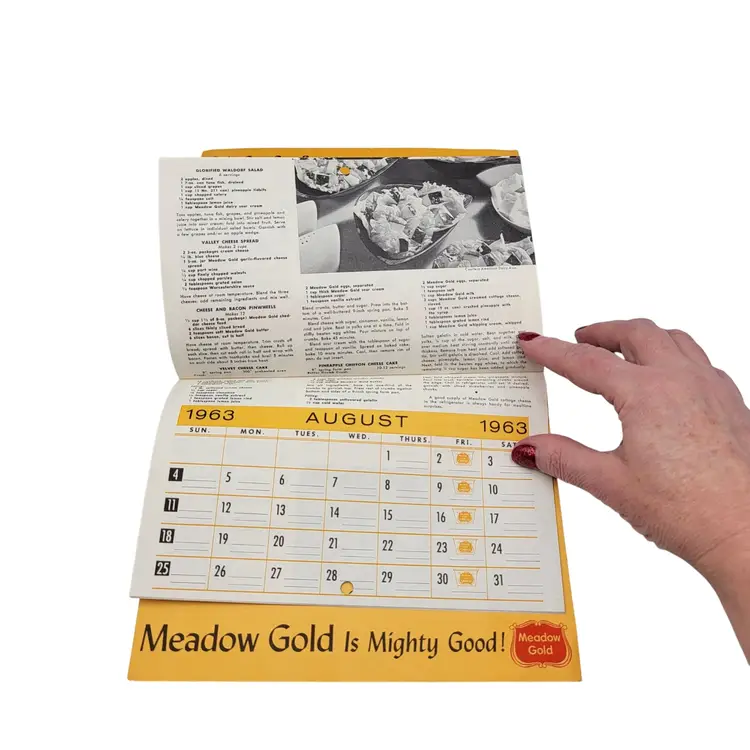 1963 MCM Meadow Gold Seasons Greetings Advertising Calendar With Recipes