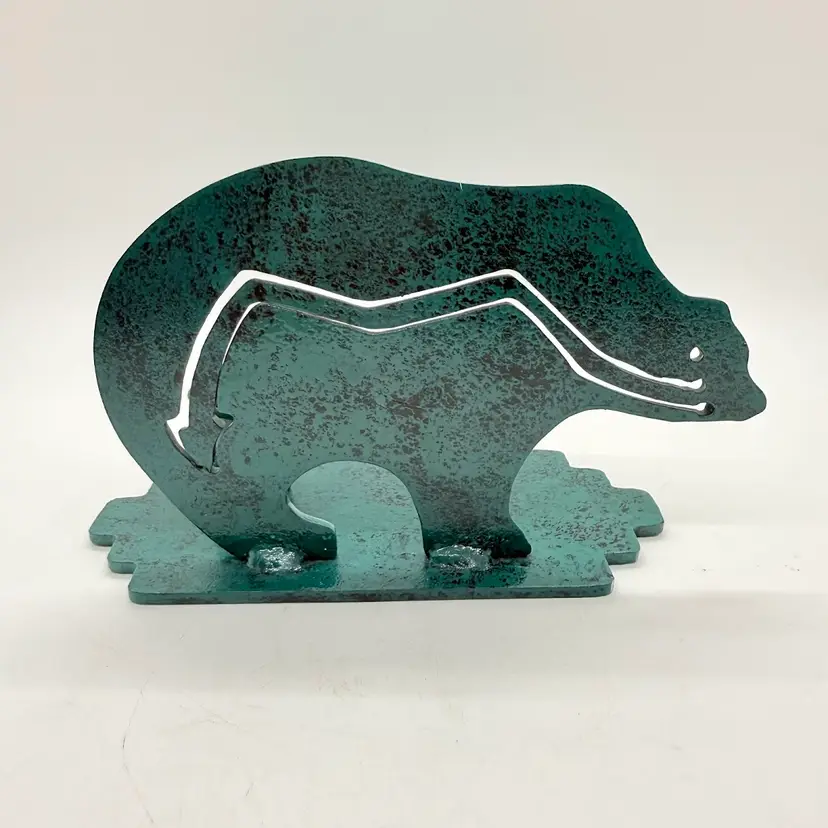 Vintage Metal Medicine Bear Southwest Green Candle Stick Holder by The Metal Man