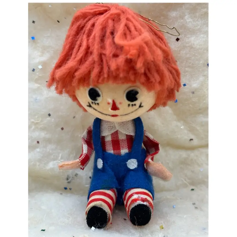 Vintage Japan Christmas Ornament Felted Raggedy Andy