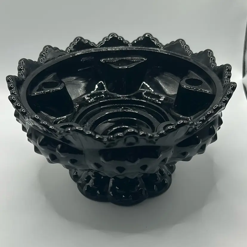 Vintage Fenton Black Hobnail Centerpiece Candle Holder