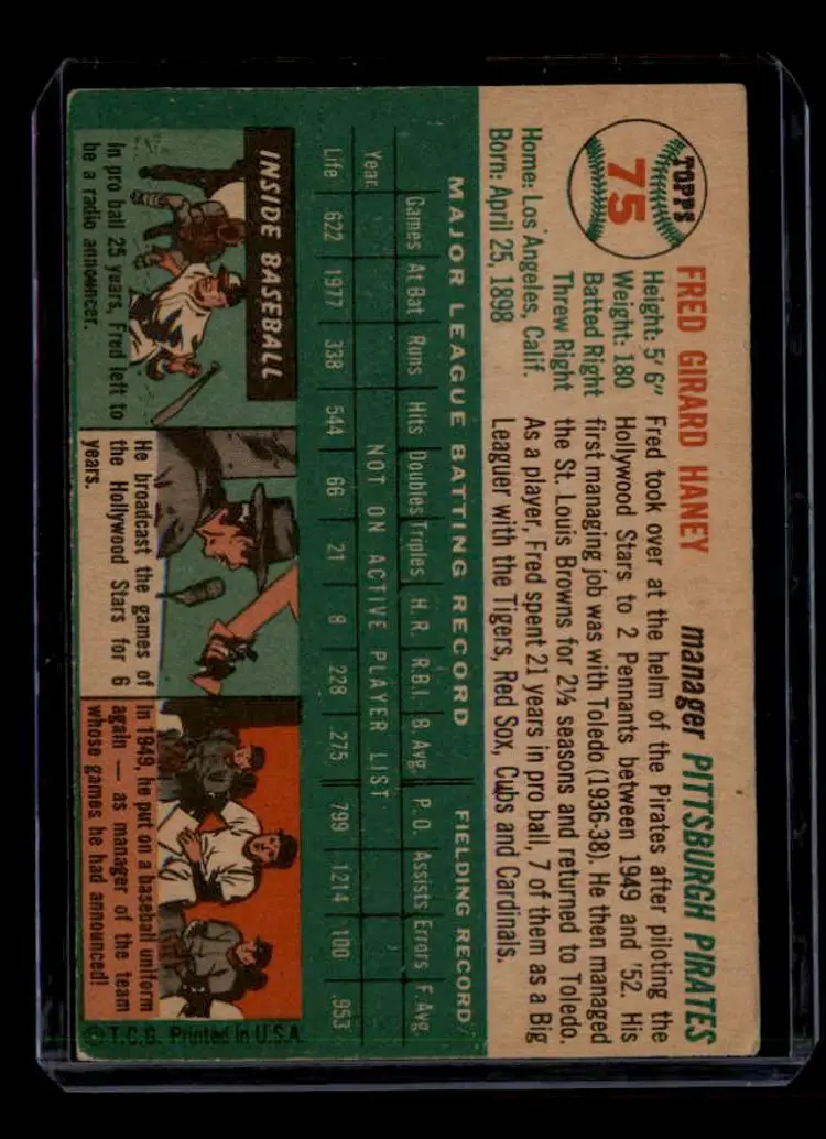 1954 Topps #75 Fred Haney - (pk-tl1) - Pittsburgh Pirates