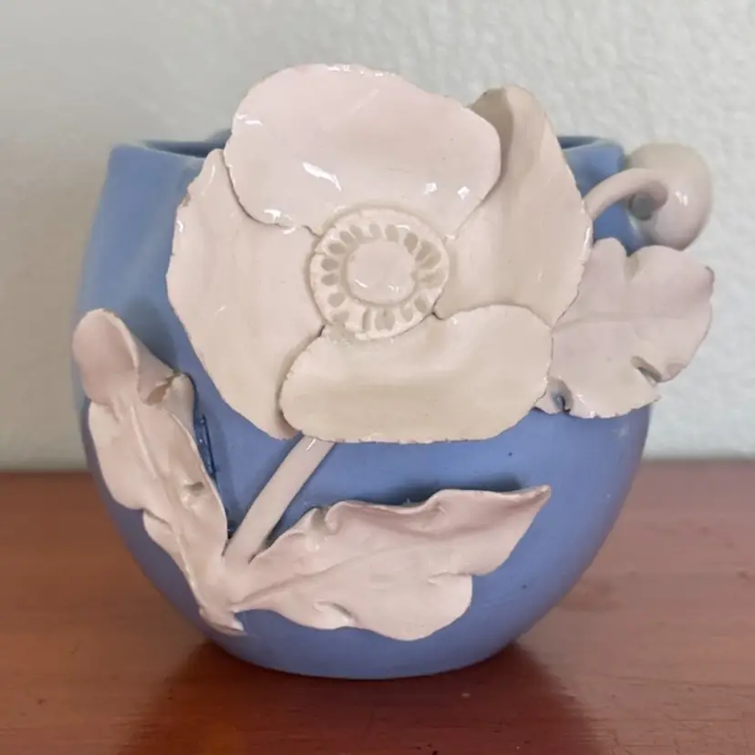 Czech Blue Porcelain Vase With White poppies