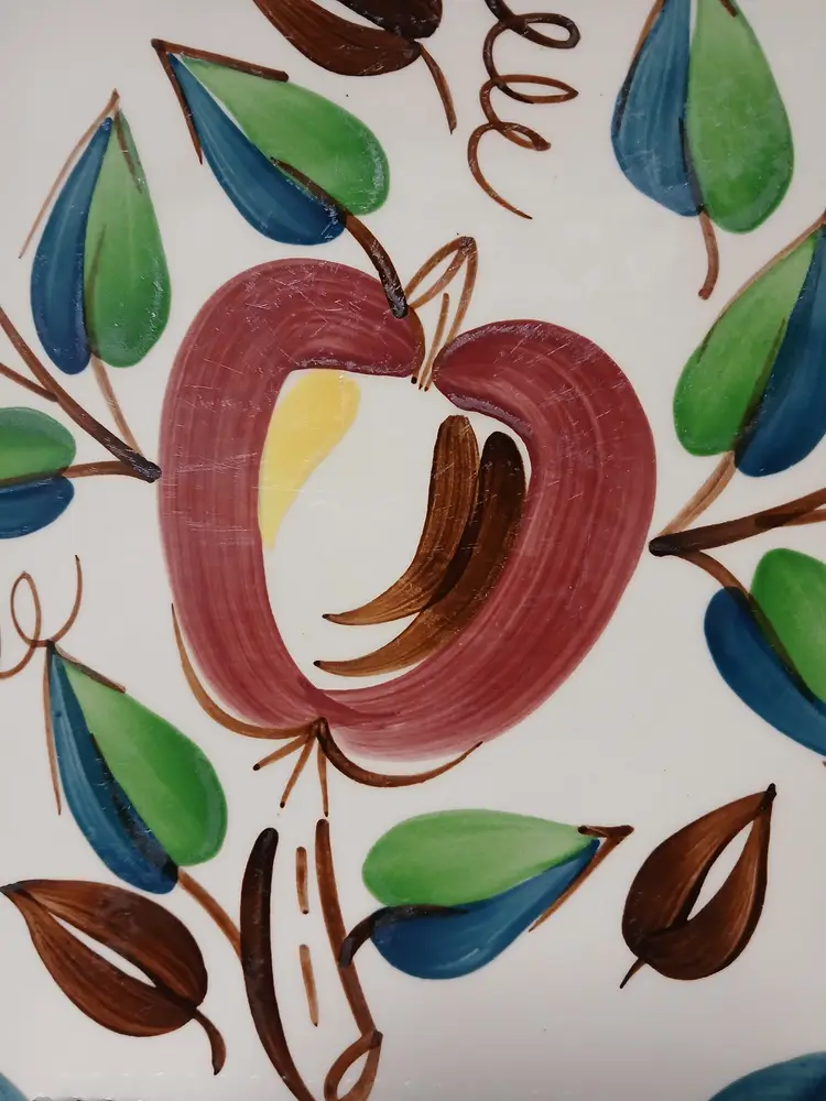 Vintage Hand-Painted Apple Slipware Purinton Plate