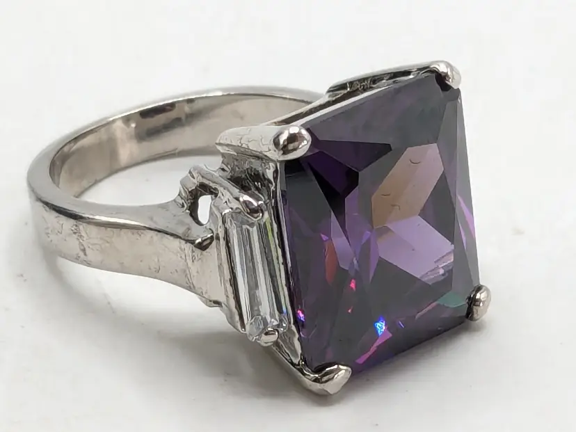 Silver Tone Faux Amethyst Statement Ring