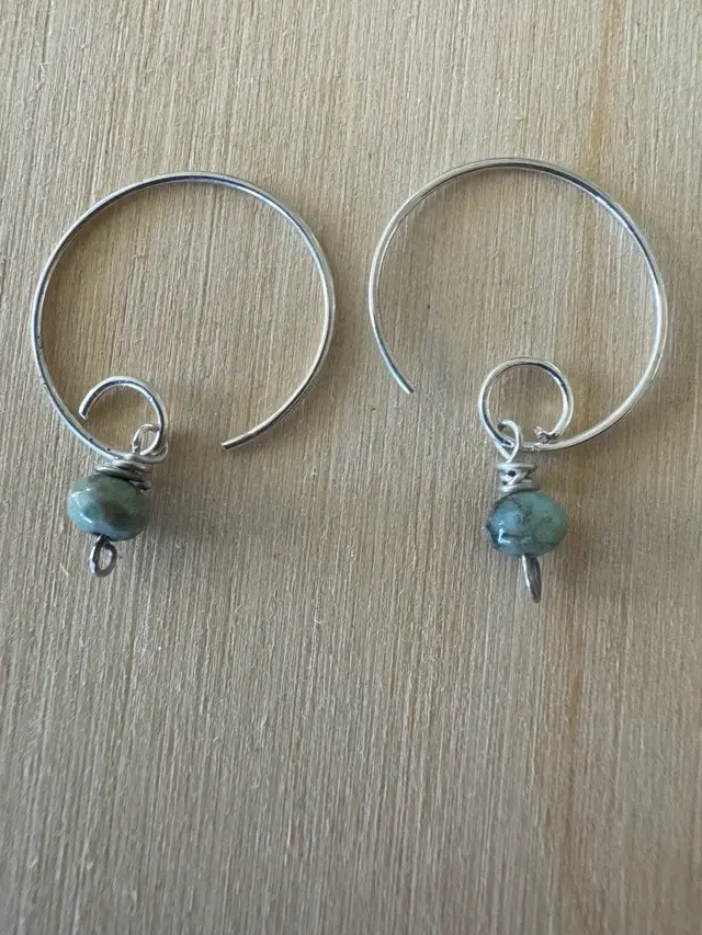 #4 Sterling Silver Wave Earrings With Turquoise Drop 7/8”