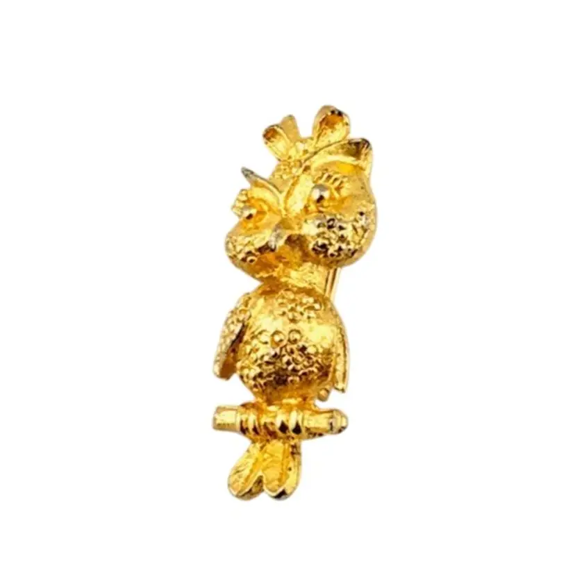 Vintage Gold Tone Owl Brooch/Pin 1.5" Long x .5" Wide
