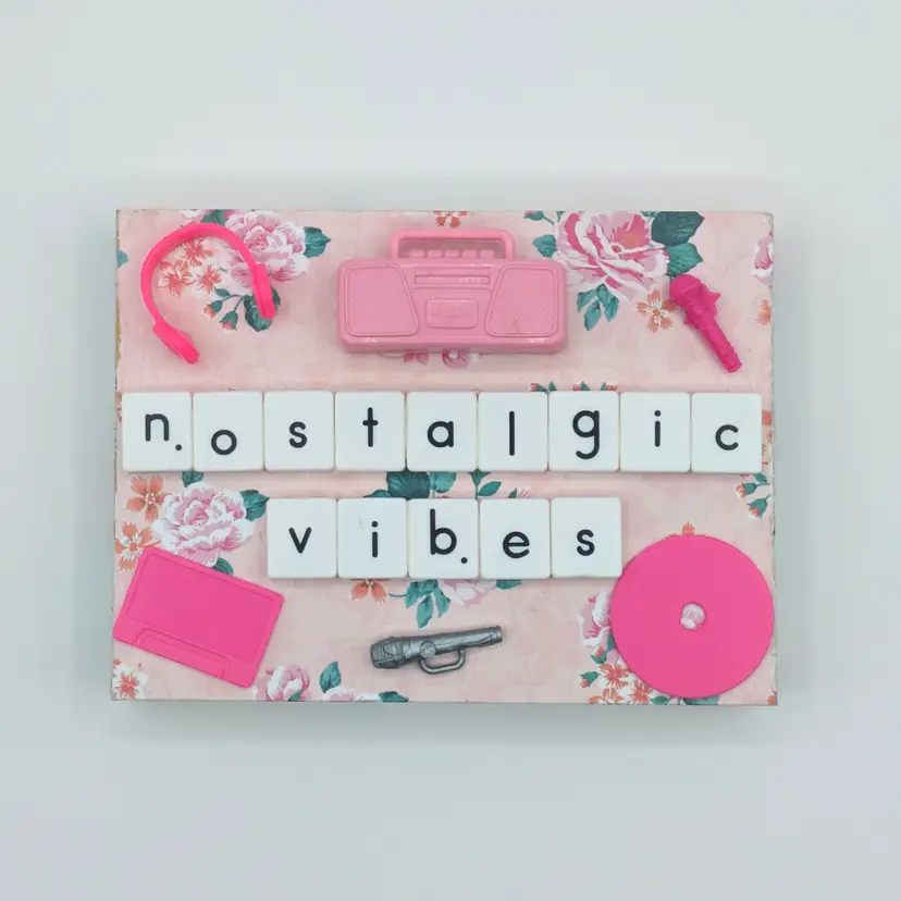 Nostalgic Vibes Pink Floral Retro Block Art