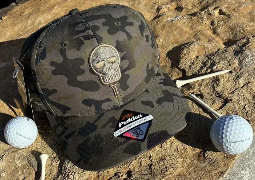 Killer Hook Golf Hat (Green Camo Hat w. Tan Logo)