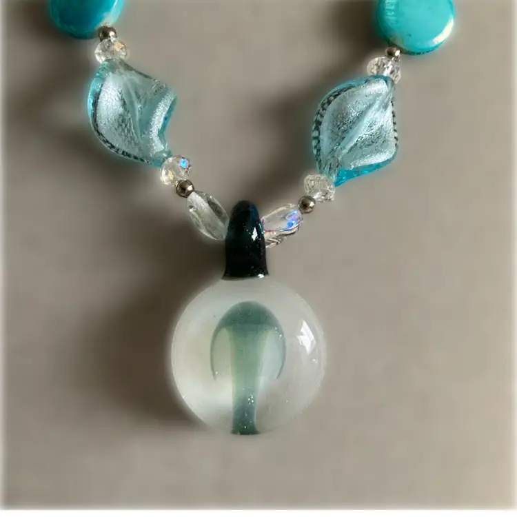 Under the Sea Jellyfish Glass Lampwork Pendant Necklace