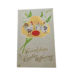 Antique Friendships Easter Offering Postcard With Chickens Lily Of The Valley Flowers Vintage Gold Embossed