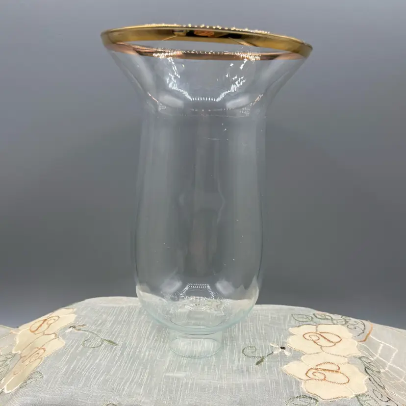 π Glass Hurricane Shade with Gold Trim Rim β 1.5-Inch Fitter Base
