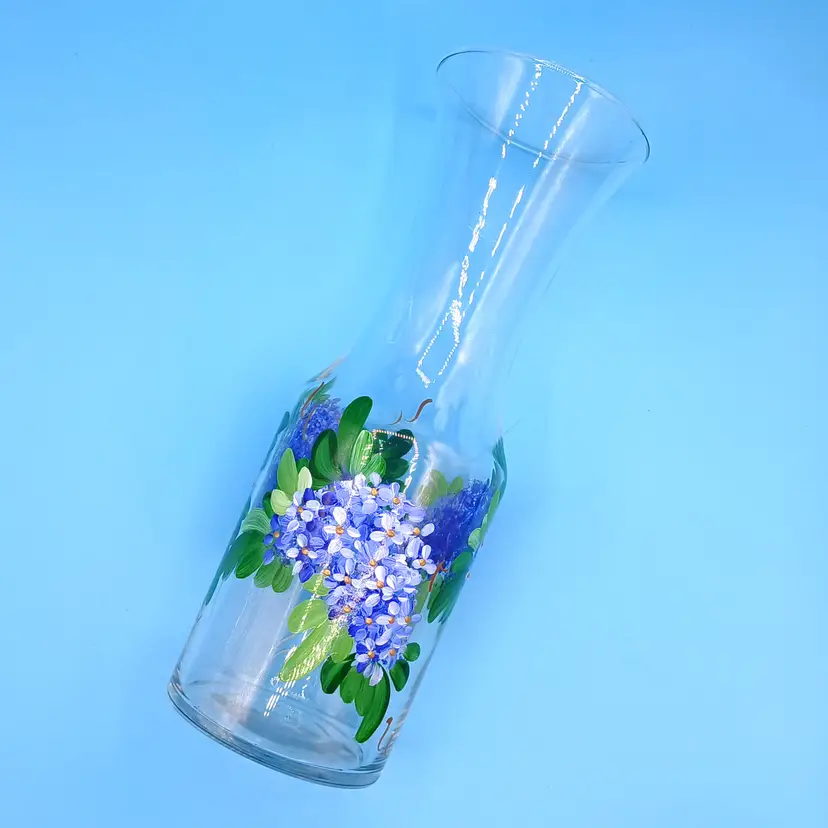 Hand-Painted Decanter, Purple Florals With White, Green & Gold, NOS