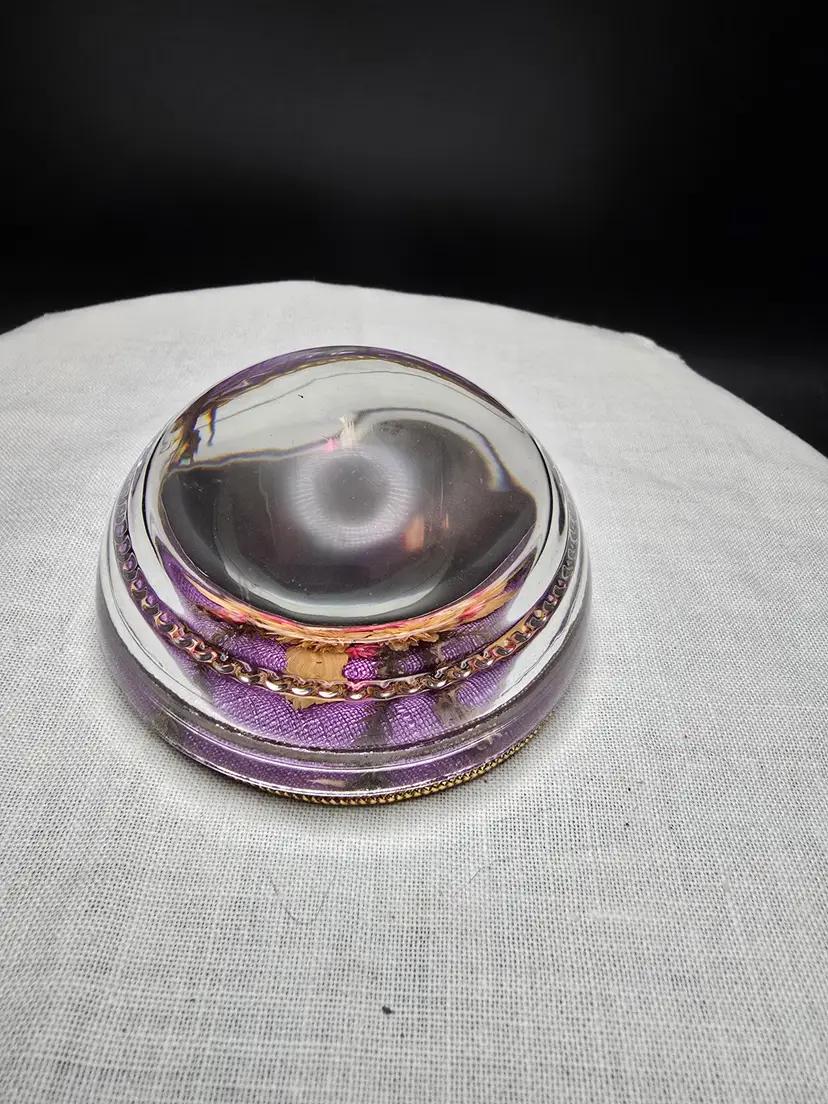 1950s Vintage Dried Floral Resin Paperweight