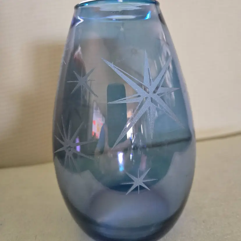 Vintage MCM Barlett Collins Blue Glass Atomic Starburst Vase