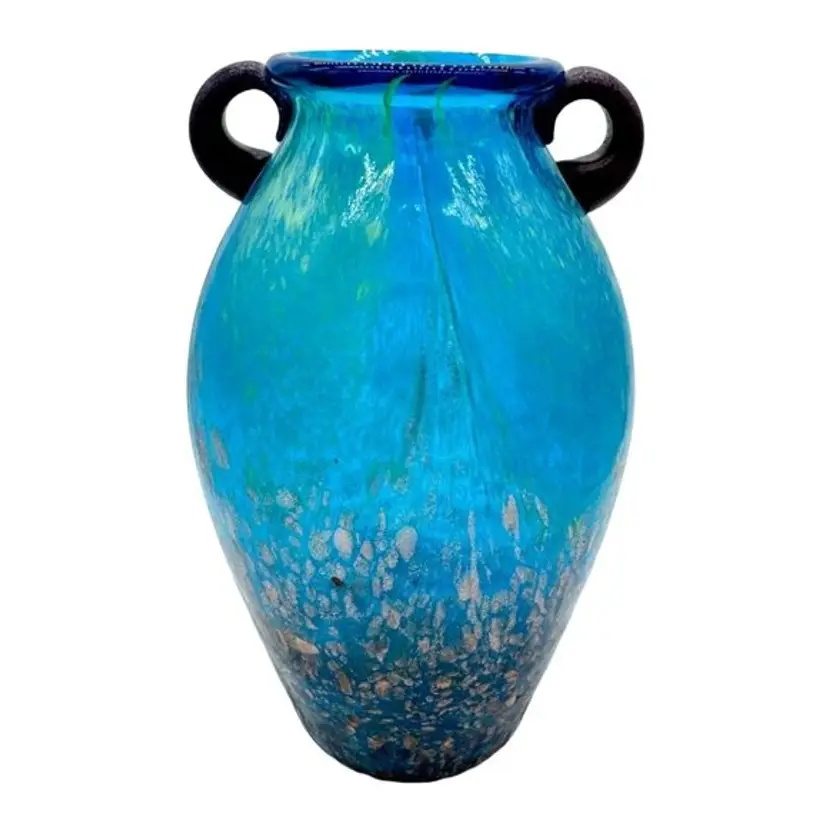 Dale Tiffany Favrile Art Glass Milano Amphora Blue 8" Urn Vase Copper Aventurine