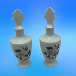 Set Of 2 Vintage Lefton Porcelain Perfume Bottles With Stoppers, 6-1/2” Tall