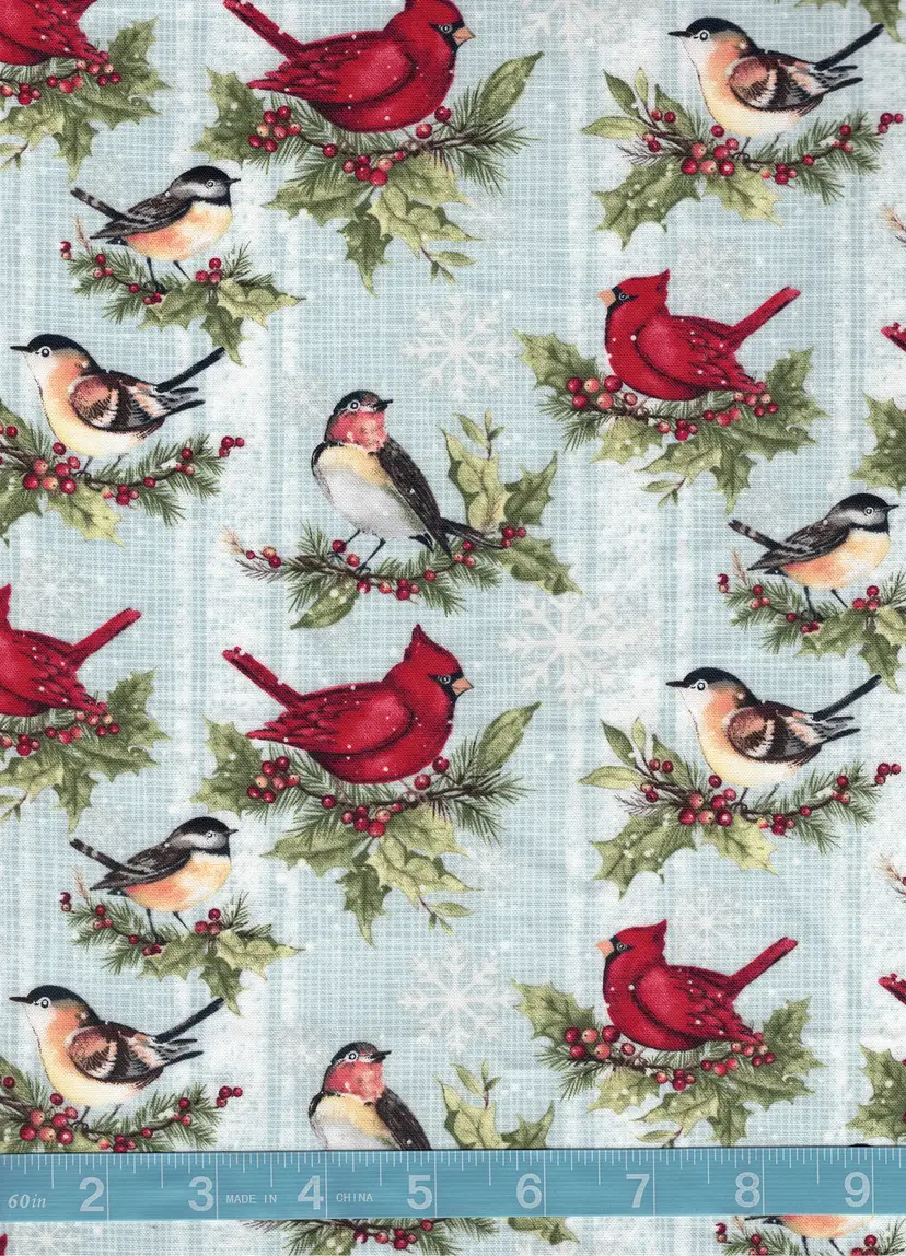 Red Birds Christmas Cotton Quilt Fabric by the Yard – Susan Winget Cardinals & Chickadees Holiday Quilting Fabric – Winter Bird Sewing Fabric (100% Cotton)