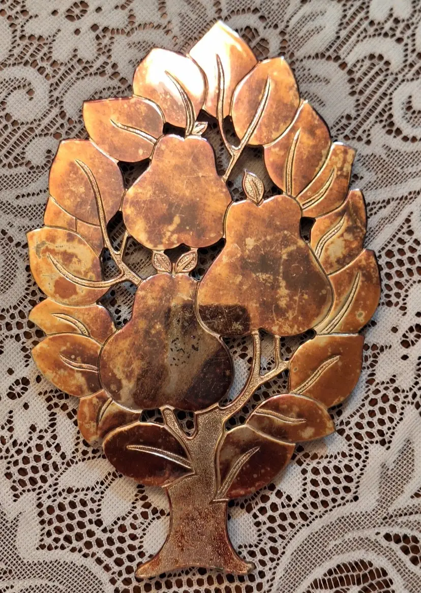 Vintage Decorative Pear Tree Kitchen Metal Trivet Made in Japan 10" x 6"