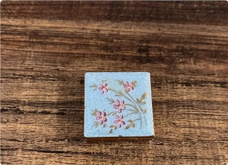 Vintage Enamel Miniature Trinket Box Square Floral