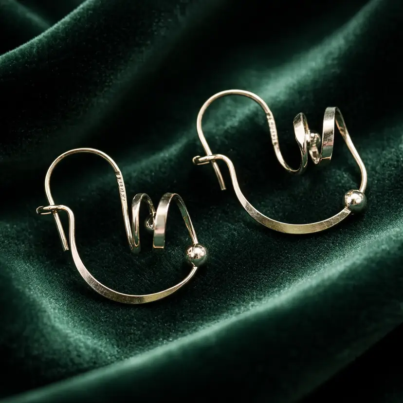 Sterling Silver Earrings Abstract Geometric Design, 1"