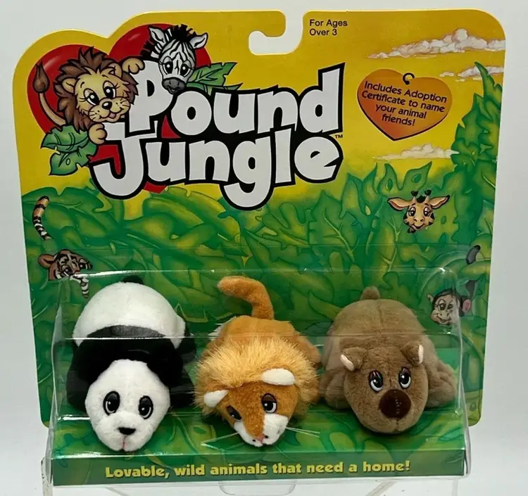 original POUND JUNGLE 1997 new sealed MOC Panda Rhino Lion mini plush puppies