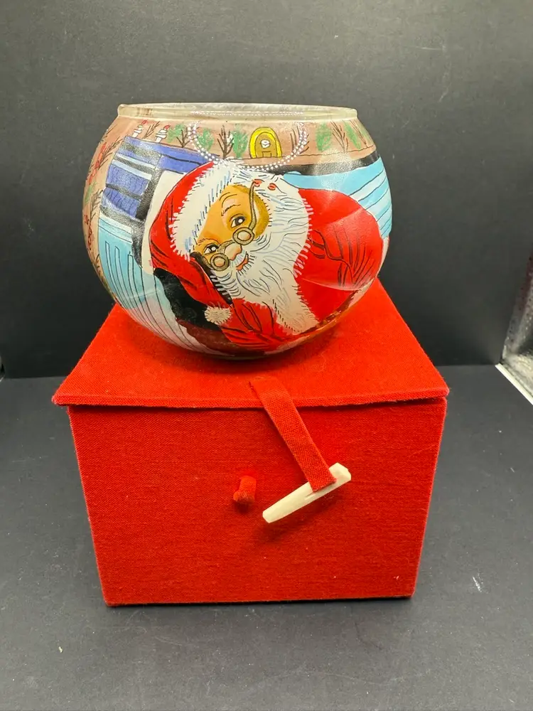 Northern Lights Reverse Painted Candle Lantern Santa Claus Christmas Tea Light
