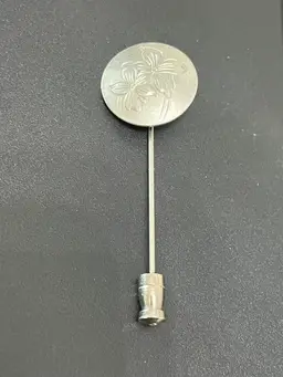 Vintage Kirk Pewter Etched Floral Stick Pin