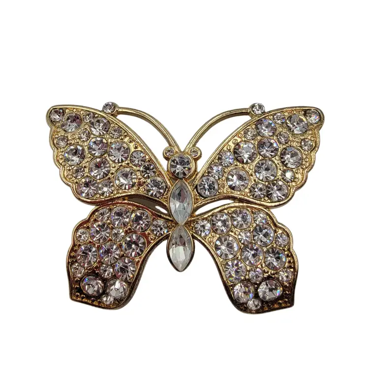 Monet Butterfly Gold-Tone Clear Pave Rhinestone Brooch Pin Signed