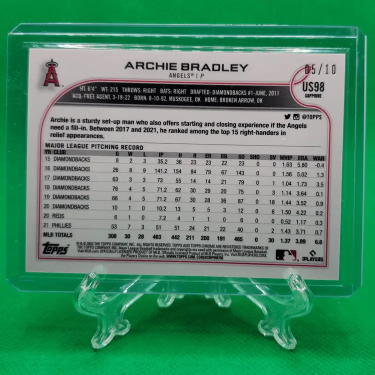 2022 Chrome Update Sapphire Archie Bradley /10 Los Angeles Angels