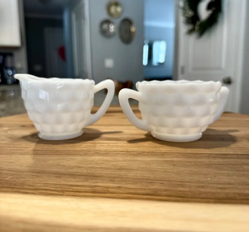 Vintage Hazel Atlas Milk Glass Creamer & Sugar Set