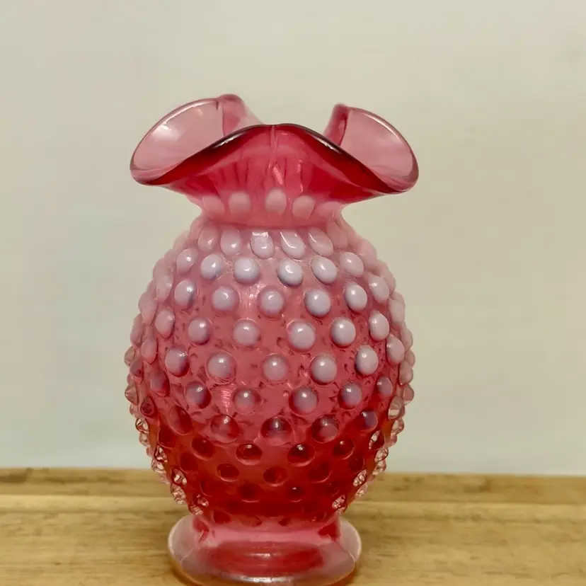 Fenton Cranberry Opalescent Ruffled Mini Vase