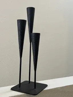 MCM 3 Candle Holder Brutalist Hammered Heavy Metal Candlestick 18”