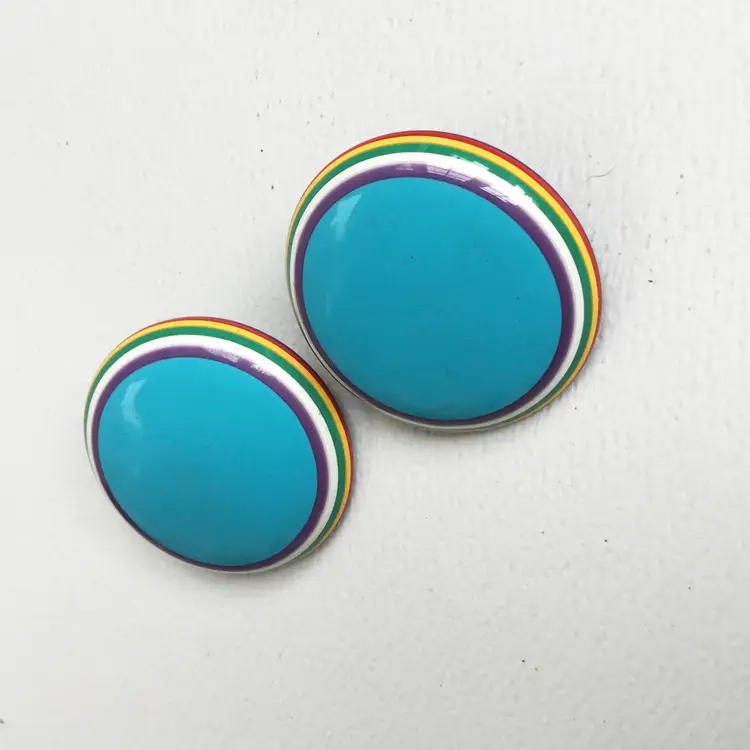 Vintage Sobral Style Bullseye Multicolored Layered Funky Round Clip-On Earrings