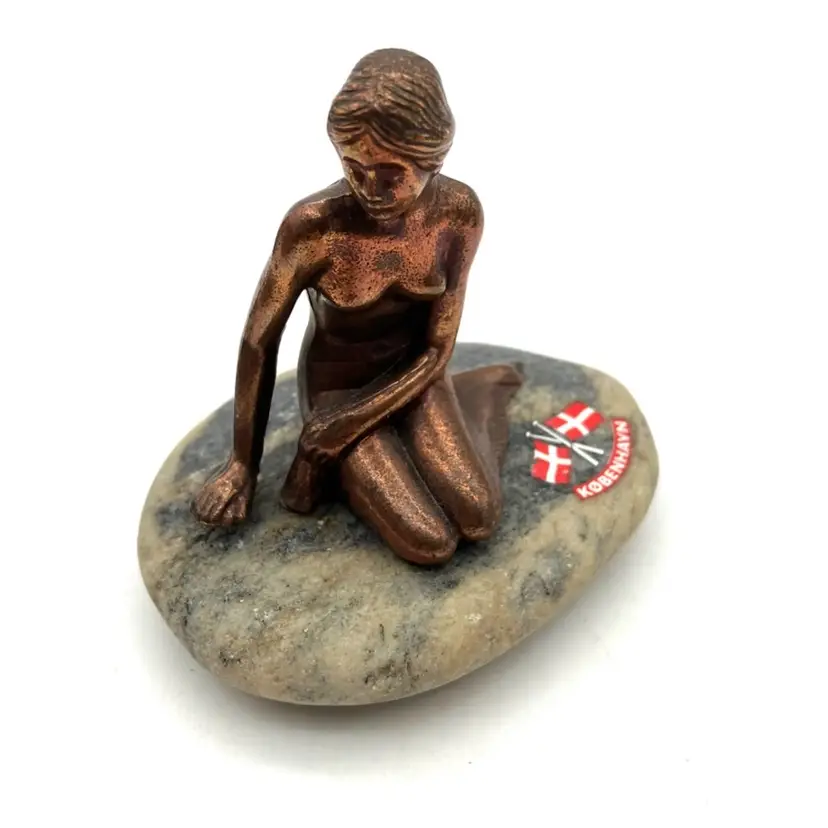 BIN - Vintage DENMARK Kobenhavn Copper Bronze Mermaid Siren on Stone Base Sculpture Figurine
