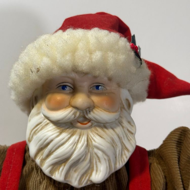 AK254 Toy Maker Santa 15 Inches Hammer Ready Soft Cloth Body Porcelain Face Hands And Feet Blue Eyes
