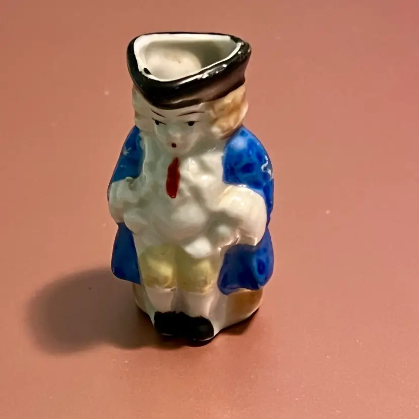Vintage Miniature Toby Figurine Ceramic Creamer Colonial Man in Blue Made in Japan
