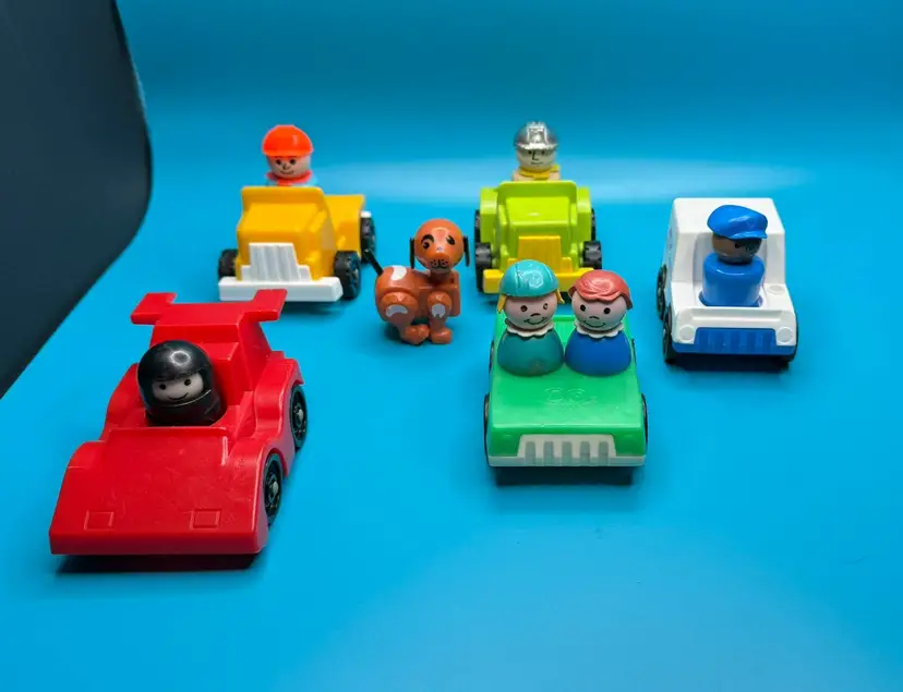 Vintage Lot Of 12 Fisher Price Little People Figures Vehicles Dog Toys 70s-80s