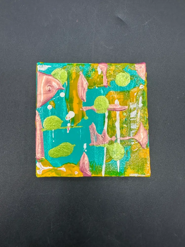 “Ice Box Art” Letter F - Miniature Abstract Painting, Made By Me, OOAK Amanda Montague 3” Square Magnet