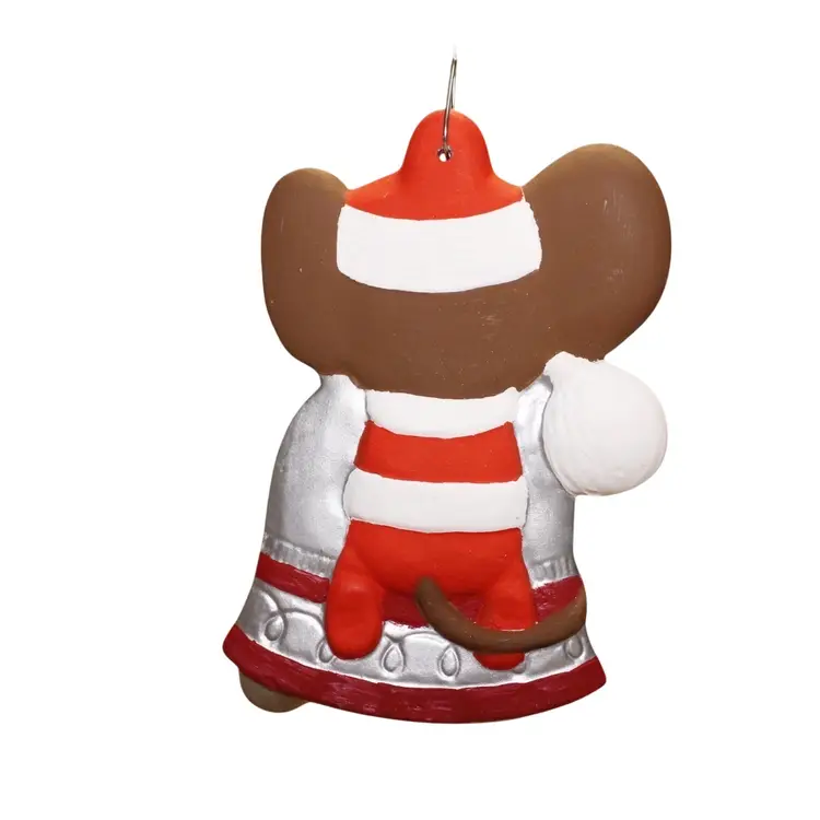 Hobbyist Mouse on Silver Bell Hand Painted Ceramic Christmas Ornament
