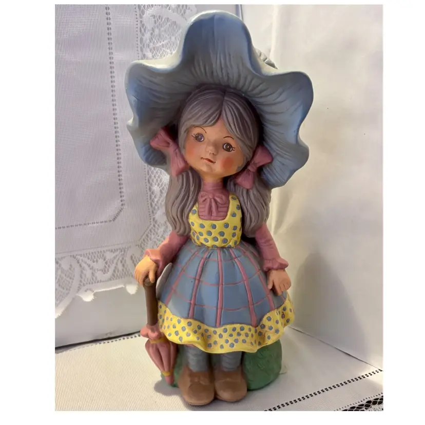 Vintage 1976 Hand-Cast Hand-Painted Blue Bonnet Girl 12”