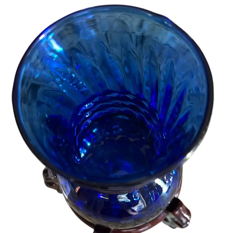 INDIANA GLASS "ILLUSIONS" Cobalt Blue Glass VASE 6 1/2" HIGH