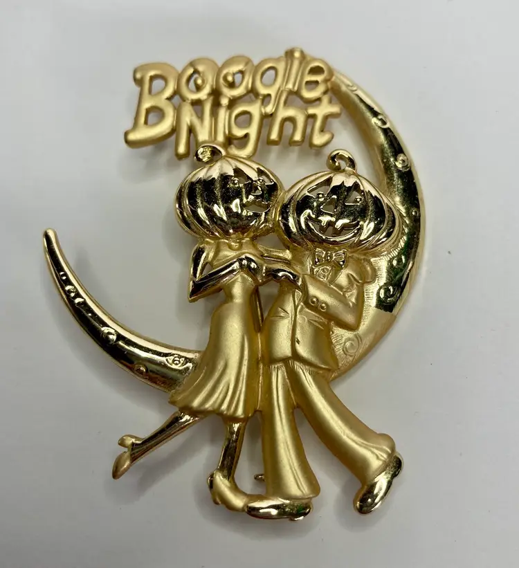 Danecraft Brooch Halloween Boogie Night Pumpkin Gold Tone