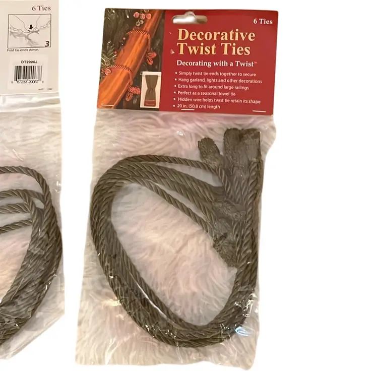 #02 - Haute Decor, Holiday Decorative Garland Twist Ties, 6-Pack, 20-inch, Olive Green
